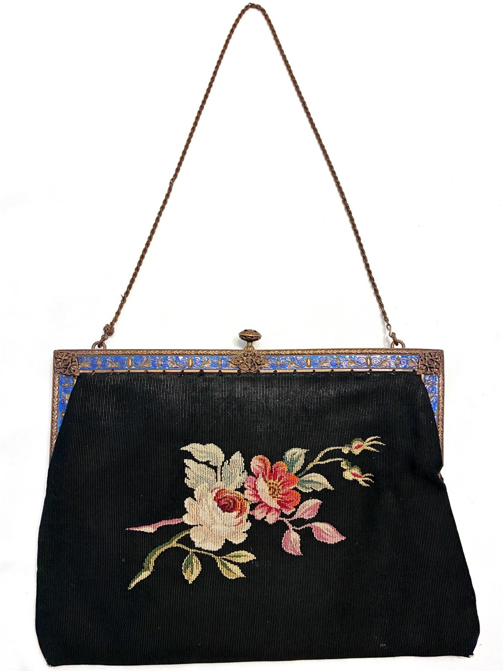 Antique, (1910-1920s) Ornate Jeweled Petit Point Embroidered Tapestry Bag/Purse